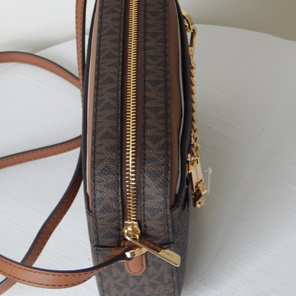 NWT $398 Michael Kors Jet Set Item MK Monogram LG EW Zip Chain XBody Bag Brown - Picture 5 of 11